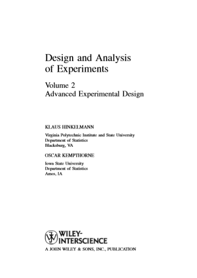 Design and Analysis of Experiments