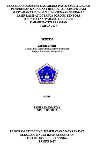 Perbedaan Konsentrasi Media Pasir Zeolit Dalam Penurunan Kadar Zat Besi (Fe) Air Sumur Gali Masyarakat Dengan Penggunaan Saringan Pasir Lambat di Tapus Jorong Sentosa Kecamatan Padang Gelugur Kabupaten Pasaman Tahun 2017