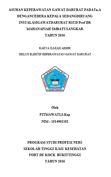 Asuhan Keperawatan pada Tn.A dengan Cedera Kepala  Sedang Di Ruang Instalasi Gawat Darurat Rumah Sakit Umum Daerah  Prof Dr. M.A. Hanafiah  SM   Batusangkar  tahun  2016