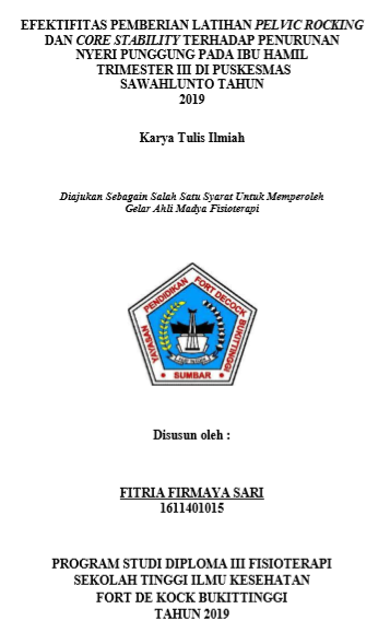 Efektifitas Latihan Pelvic Rocking Dan Core Stability Terhadap Penurunan Nyeri Punggung Pada Ibu Hamil Trimester III Di Puskesmas Sawahlunto Tahun 2019