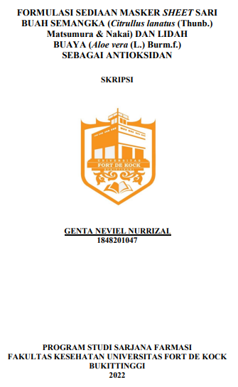 Formulasi Sediaan Masker Sheet Sari Buah Semangka (Citrullus Lanatus (Thunb.) Matsumura & Nakai) Dan Lidah Buaya (Aloe Vera (L.) Burm.F.) Sebagai Antioksidan