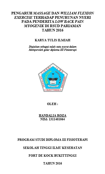 Pengaruh Massage dan William Flexion Exercise terhadap Penurunan Nyeri pada Penderitaan Low Back Pain Myogenik di RSUD Pariaman Tahun 2016
