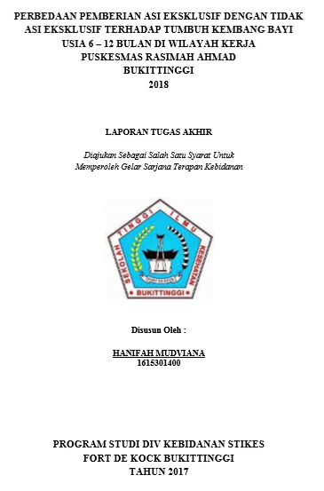 Perbedaan ASI Eksklusif dengan Tidak ASI Ekslusif Terhadap Tumbuh Kembang Bayi Usia 6-12 Bulan di Wilayah Kerja Puskesmas Rasimah Ahmad Bukittinggi Tahun 2018