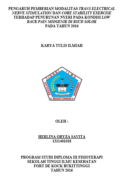 Pengaruh Pemberian Modalitas Trans Electrical Nerve Stimulation Dan Core Stability  Exercise Terhadap Penurunan Nyeri Pada Kondisi Low Back Pain Miogenik Di RSUD Solok Pada Tahun 2016
