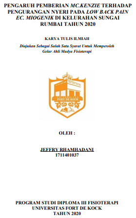 Pengaruh Pemberian Mc.Kenzie Terhadap Pengurangan Nyeri pada Penderita Low Back Pain Ec. Myogenicdi Kelurahan Sungai Rumbai Tahun 2020