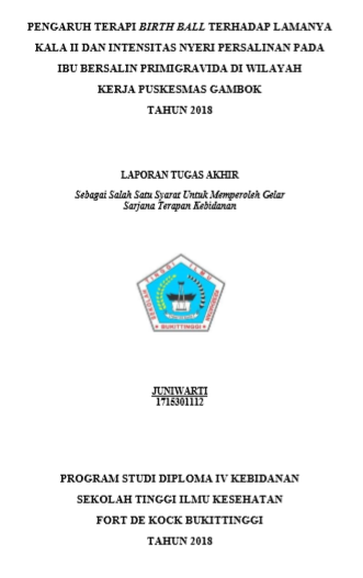 Pengaruh Terapi Birth Ball Terhadap Lamanya Kala II dan Intensitas Nyeri Persalinan Pada Ibu Bersalin Primigravida Di Wilayah Kerja Puskesmas Gambok Tahun 2018