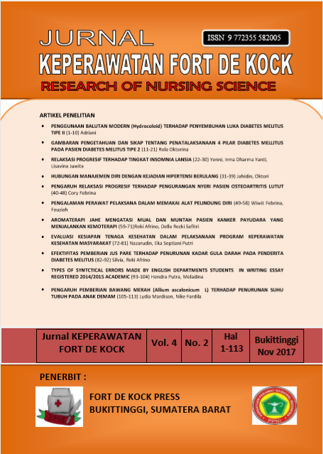 Jurnal Keperawatan Fort De Kock : Research of Nursing Science Volume 4 Nomor 2 November  2017