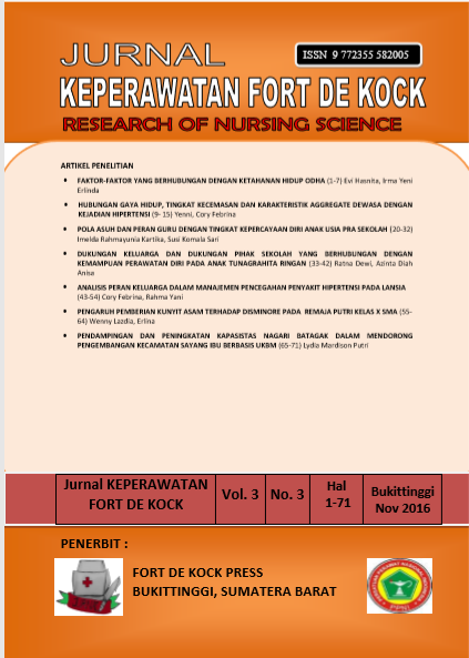 Jurnal Keperawatan Fort De Kock : Research of Nursing Science Volume 4 Nomor 1 Juni 2017
