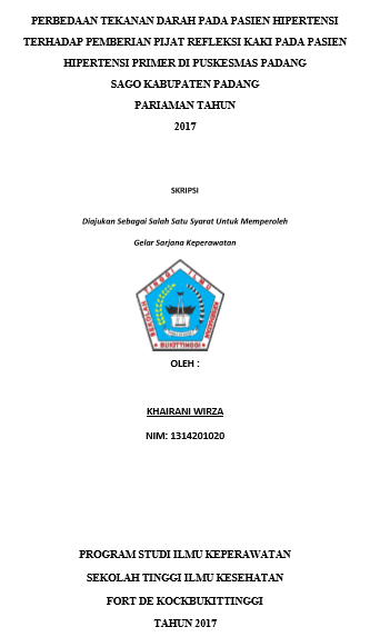 Pengaruh Pijat Refleksi Kaki terhadap Tekanan Darah pada Pasien Hipertensi Primer di Puskesmas Padang Sago Kecamatan Padang Sago Kabupaten Padang Pariaman Tahun 2017