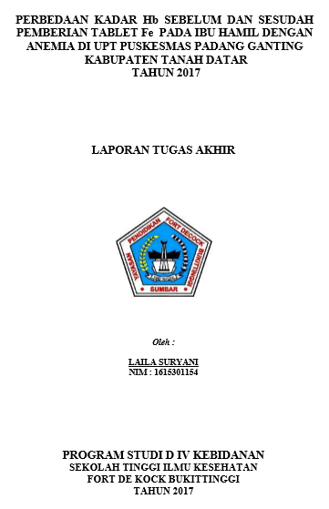 Perbedaan Kadar Hb Sebelum Dan Sesudah Pemberian Tablet Fe Pada Ibu Hamil Dengan Anemia di UPT Puskesmas Padang Ganting Kabupaten Tanah Datar Tahun 2017