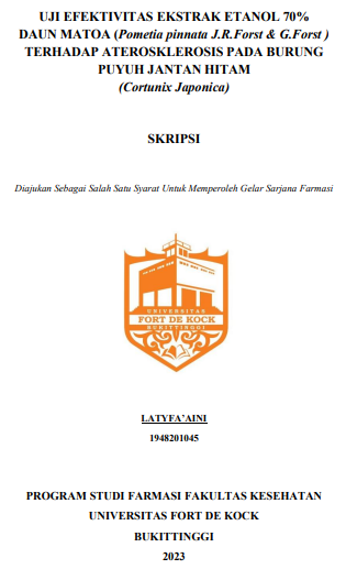 Uji Efektivitas Ekstrak Etanol 70% Daun Matoa (Pometia Pinnata J.R.Forst & G.Forst ) Terhadap Aterosklerosis Pada Burung Puyuh Jantan Hitam (Cortunix Japonica)