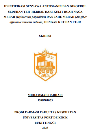 Identifikasi Senyawa Antosianin Dan Gingerol Seduhan Teh Herbal Dari Kulit Buah Naga Merah (Hylocereus Polyrhizus) Dan Jahe Merah (Zingiber Officinale Varietas Rubrum) Dengan Klt Dan FT-IR