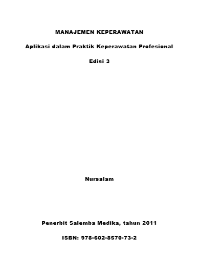 Manajemen Keperawatan : Aplikasi dalam Praktik Keperawatan Profesional  Edisi 3