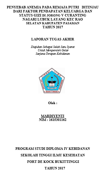 Penyebab Anemia Pada Remaja Putri Ditinjau Dari Faktor Pendapatan Keluarga Dan Status Gizi di Jorong V Curanting Nagari Lubuk Layang Kec. Rao Selatan Kab Pasaman Tahun 2017