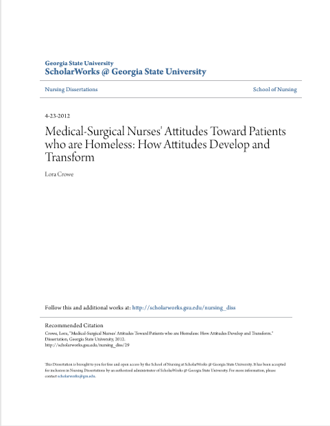 Medical-Surgical Nurses' Attitudes Toward Patients who are Homeless: How Attitudes Develop and Transform