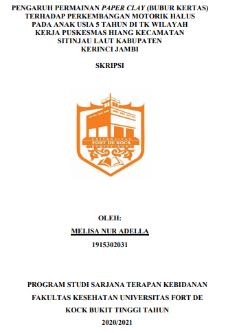 Pengaruh Permainan Paper Clay (Bubur Kertas) Terhadap Perkembangan Motorik Halus Pada Anak Usia 5 Tahun di TK Wilayah Kerja Puskesmas Hiang, Kecamatan Sitinjau Laut, Kabupaten Kerinci Jambi Tahun 2020