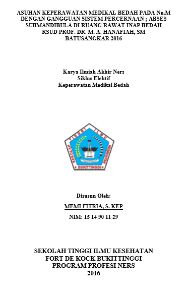 Asuhan keperawatan Pada Nn.M. Dengan gangguan sistem pencernaan ; Abses Mandibula Di Ruang  Bedah Rumah Sakit Umum Daerah Prof. Dr.M.A.Hanafiah Batu sangkar Tahun 2016