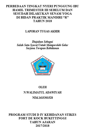 Perbedaan Tingkat Nyeri Punggung Ibu Hamil Trimester III Sebelum dan Sesudah Dilakukan Senam Yoga Di Bidan Praktik Mandiri R Tahun 2018