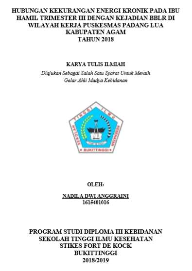 Hubungan Kekurangan Energi Kronik (KEK) Dengan Kejadian Berat Badan Lahir Rendah (BBLR) di Wilayah Kerja Puskesmas Padang Lua Kabupaten Agam Tahun 2018