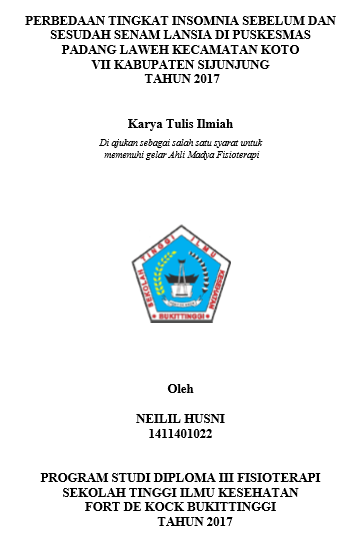 Perbedaan Tingkat Insomnia Sebelum dan Sesudah  Senam Lansia di Puskesmas Padang Laweh Kecamatan Koto VII Kabupaten  Sijunjung Tahun 2017