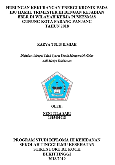 Hubungan Kekurangan Energi Kronik (KEK) Dengan Kejadian Berat Badan Lahir Rendah (BBLR) di Wilayah Kerja Puskesmas Gunung kota Padang Panjang Tahun 2018