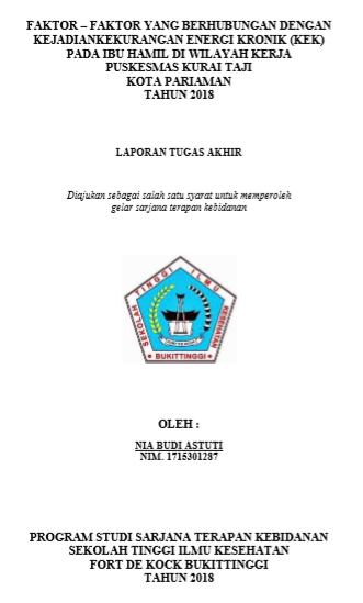Faktor  faktor yang Berhubungan dengan Kejadian Kekurangan Energi Kronik pada Ibu Hamil di Wilayah Kerja Puskesmas Kurai Taji Kota Pariaman Tahun 2018