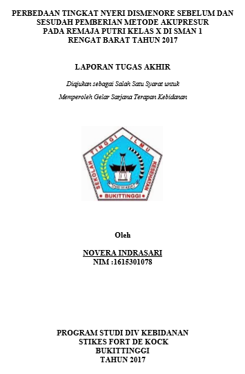Perbedaan Tingkat Nyeri Dismenore  Sebelum dan Sesudah diberi Metode Akupresur di SMAN 1 Rengat Barat Tahun 2017