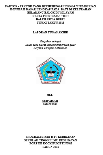 Faktor - Faktor Yang Berhubungan Dengan Pemberian Imunisasi Dasar Lengkap Pada Bayi Di Kelurahan Belakang Balok Di Wilayah Kerja  Puskesmas Tigo Baleh Kota Bukittinggi Tahun 2018
