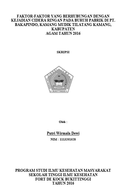 Faktor  Faktor yang Berhubungan dengan Kejadian Cidera Ringan Pada Buruh Pabrik di PT. Bakapindo, Kamang Mudik Tilatang Kamang, Kabupaten Agam Tahun 2016