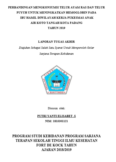 Perbandingan Mengkonsumsi Telur Ayam Ras  Dan Telur Puyuh  Untuk Meningkatan Kadar Hemoglobin (Hb) Pada Ibu Hamil Di Wilayah Kerja Puskesmas Anak Air Koto Tangah Padang Tahun 2019