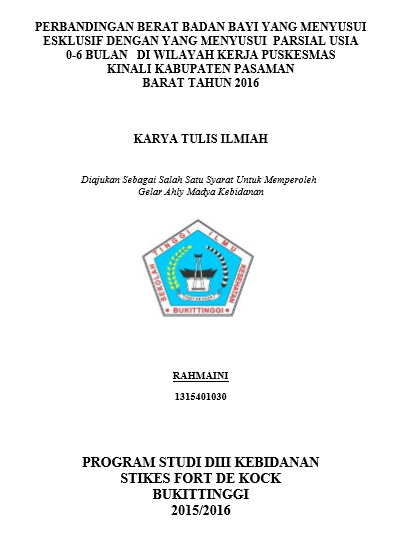 Perbedaan Berat Badan Bayi Usia 6-7 Bulan Yang Menyusui Esklusif Dengan Yang Menyusui Parsial di Wilayah kerja Puskesmas Kinali Kabupaten Pasaman Barat Tahun 2016