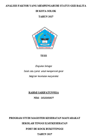 Faktor-Faktor yang Mempengaruhi Status Gizi Balita di Kota Solok Tahun 2017