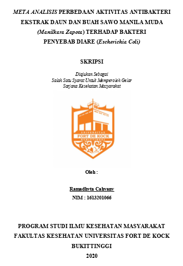 Meta Analisis Perbedaan Aktivitas Antibakteri Daun dan Buah Muda Sawo Manila (Manilkara Zapota) terhadap Bakteri Penyebab Diare (Escherichia Coli)