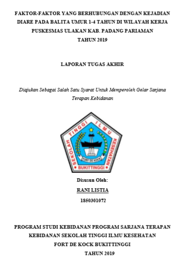 Faktor  Faktor yang Berhubungan dengan Kejadian Diare pada Balita Umur 1-4 Tahun di Wilayah Kerja Ulakan Kabupaten Padang Pariaman tahun 2019