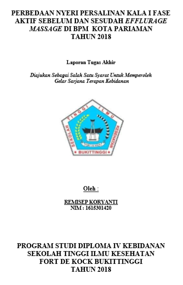 Perbedaan Nyeri Persalinan Kala I Fase Aktif Sebelum dan  Sesudah Efflurage Massage di BPM Kota Pariaman Tahun 2018