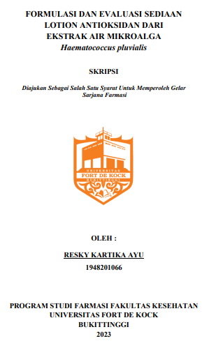 Formulasi Dan Evaluasi Sediaan Lotion Antioksidan Dari Ekstrak Air Mikroalga Haematococcus Pluvialis