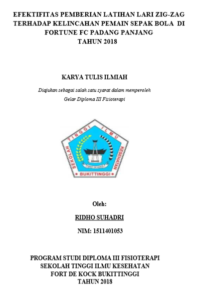 Efektifitas Pemberian Latihan Lari Zig-Zag Terhadap Kelincahan Pemain Sepak Bola Fortune FC Padang Panjang Tahun 2018