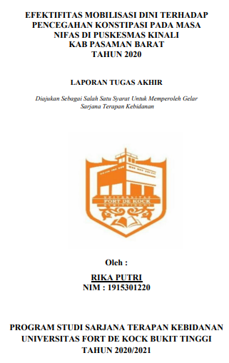 Efektivitas Mobilisasi Dini Terhadap Pencegahan Konstipasi Pada Masa Nifas di Puskesmas Kinali Kabupaten Pasaman Barat Tahun 2020