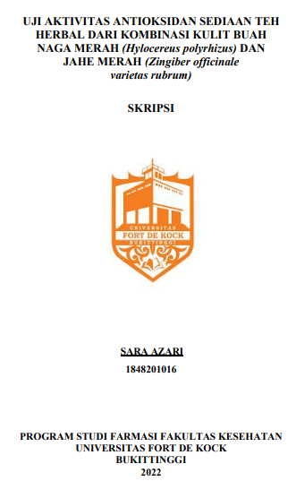 Uji Aktivitas Antioksidan Sediaan Teh Herbal Dari Kombinasi Kulit Buah Naga Merah (Hylocereus Polyrhizus) Dan Jahe Merah (Zingiber Officinale Varietas Rubrum)