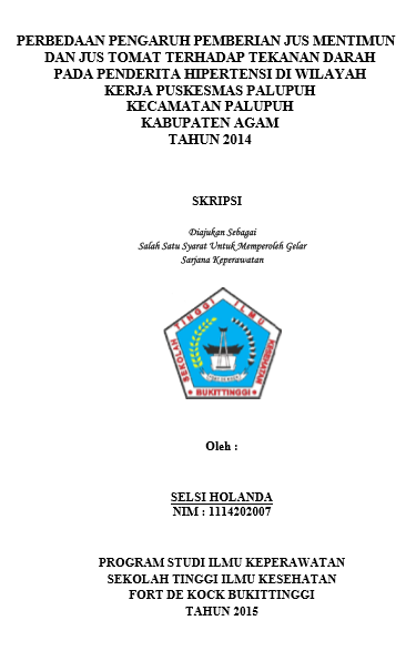 Perbedaan Pengaruh Pemberian Jus Mentimun Dan Jus Tomat Terhadap Tekanan Darah Pada Penderita Hipertensi Di Wilayah Kerja Puskesmas Palupuh Kecematan Palupuh Kabupaten Agam Tahun 2014