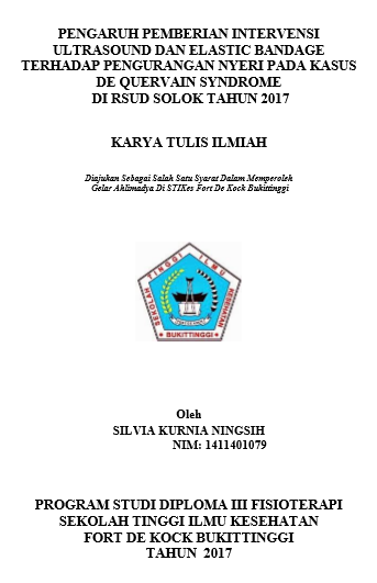 Pengaruh pemberian MWD dan  Elastis Bandage terhadap pengurangan nyeri pada kasus De Quervain  Syndrome di RSUD SOLOK TAHUN 2017