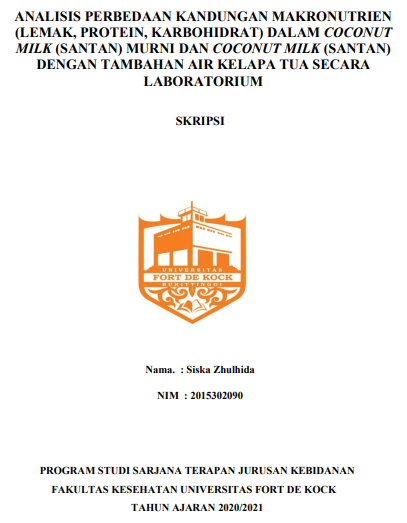 Analisis Perbedaan Kandungan Makronutrien (Lemak, Protein, Karbohidrat) Dalam Coconut Milk (Santan) Murni Dan Coconut Milk (Santan) Dengan Tambahan Air Kelapa Tua Secara Laboratorium