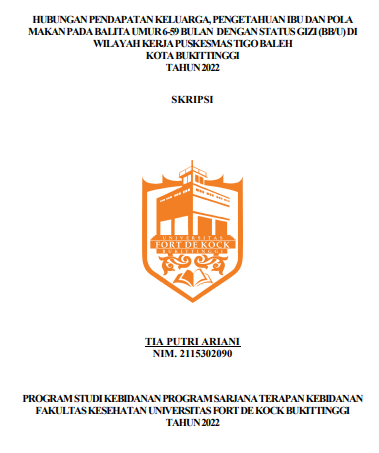 Hubungan Pendapatan Keluarga, Pengetahuan Ibu Dan Pola Makan Pada Balita Umur 6- 59 Bulan Dengan Status Gizi (BB/U) Di Wilayah Kerja Puskesmas Tigo Baleh Kota Bukittinggi Tahun 2022