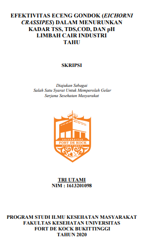 Literature Review : Efektivitas Eceng gondok (Eichornia Crassipes) Dalam Menurunkan Kadar TSS, TDS, Dan pH Pada Limbah Cair Industri Tahu