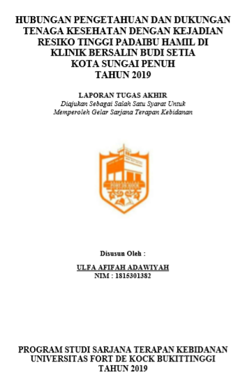 Hubungan Pengetahuan Ibu Dan Dukungan Tenaga Kesehatan Dengan Kejadian Resiko Tinggi Pada Ibu Hamil Di Klinik Bersalin Budi Setia Kota  Sungai Penuh Tahun 2019