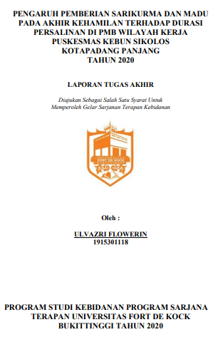 Pengaruh Pemberian Sari Kurma Dan Madu Pada Akhir Kehamilan Terhadap Durasi Persalinan di PMB Wilayah Kerja Puskesmas Kebun Sikolos Kota Padang Panjang Tahun 2020
