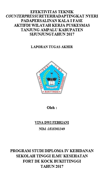 Efektivitas Teknik Counterpressure Terhadap Tingkat Nyeri Pada Persalinan Kala I Fase Aktif Di Wilayah Kerja  Puskesmas Tanjung Ampalu Kabupaten Sijunjung 2017