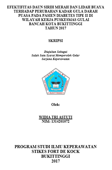 Efektifitas Rebusan Daun Sirih Merah Dan Rebusan Lidah Buaya Terhadap Perubahan Kadar Gula Darah Puasa Pada Pasien Diabetes Mellitus Tipe II Di Wilayah Kerja Puskesmas Gulai Bancah Kota Bukittinggi Tahun 2017