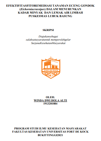 Efektifitas Fitoremediasi Tanaman Eceng Gondok (Eichornia Crassipes) Dalam Menurunkan Kadar Minyak Dan Lemak Air Limbah Puskesmas Lubuk Basung