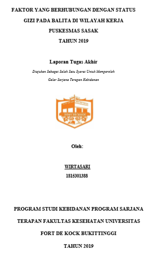 Faktor Yang Berhubungan Dengan Status Gizi Pada Balita Di Wilayah Kerja Puskesmas Sasak Kabupaten Pasaman Barat Tahun 2019